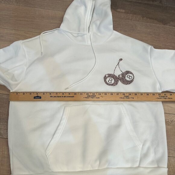 SHEIN WOMENS NEW XL CREAM LEOPARD HOODIE SWEATSHIRT 8 BALL CHERRIES NEW - Picture 5 of 8